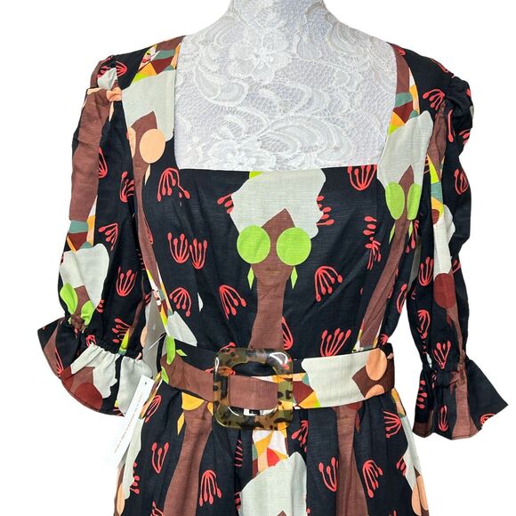 Hutch Modcloth Lets Go Boho Tiered Maxi Dress Brown Black Belted Women's 8 NWT - Picture 7 of 13